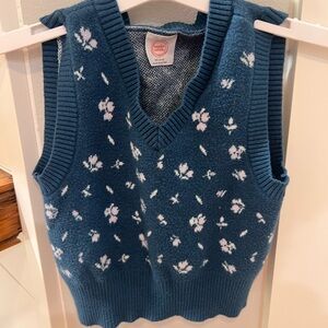Wonder Nation Teal Floral Knit Sweater Vest